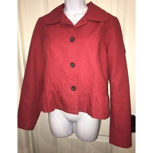 Boden Red Cotton Canvas Peplum Jacket Button Up Fully Lined Size 14 EUC